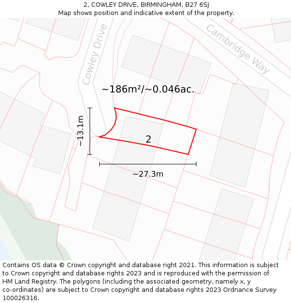 2, COWLEY DRIVE, BIRMINGHAM, B27 6SJ: Plot and title map