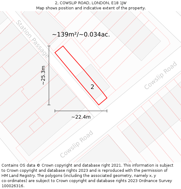 2, COWSLIP ROAD, LONDON, E18 1JW: Plot and title map