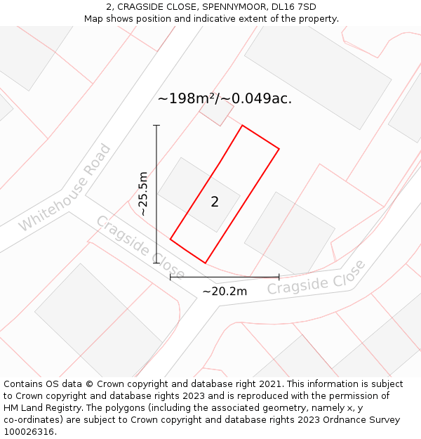 2, CRAGSIDE CLOSE, SPENNYMOOR, DL16 7SD: Plot and title map