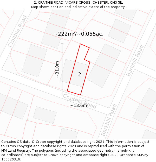 2, CRAITHIE ROAD, VICARS CROSS, CHESTER, CH3 5JL: Plot and title map