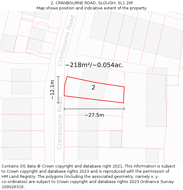 2, CRANBOURNE ROAD, SLOUGH, SL1 2XF: Plot and title map