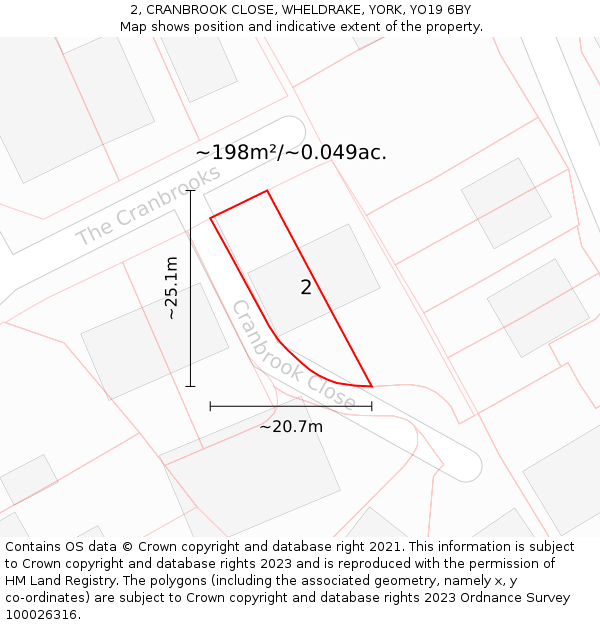 2, CRANBROOK CLOSE, WHELDRAKE, YORK, YO19 6BY: Plot and title map
