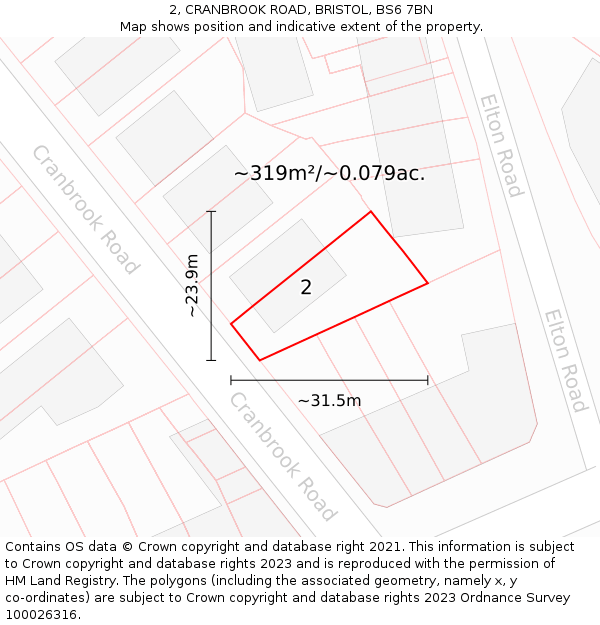 2, CRANBROOK ROAD, BRISTOL, BS6 7BN: Plot and title map