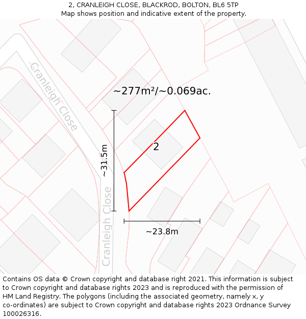 2, CRANLEIGH CLOSE, BLACKROD, BOLTON, BL6 5TP: Plot and title map