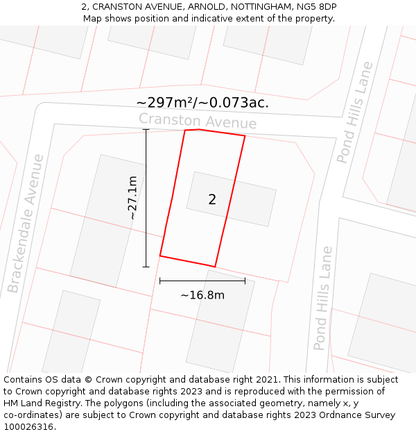 2, CRANSTON AVENUE, ARNOLD, NOTTINGHAM, NG5 8DP: Plot and title map