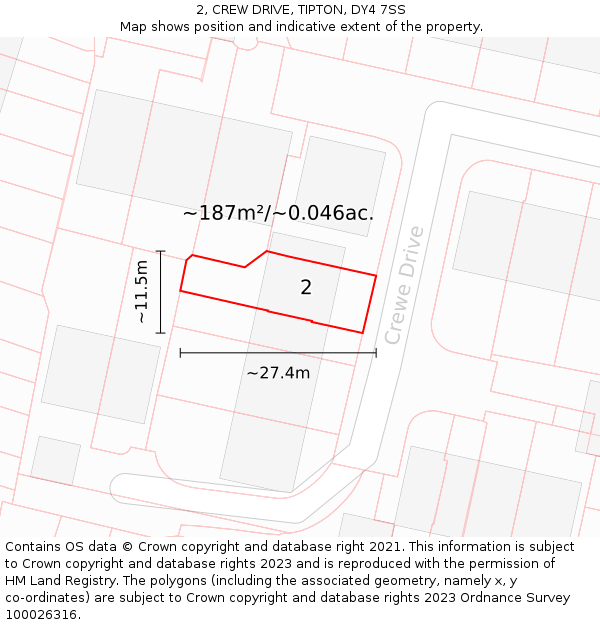 2, CREW DRIVE, TIPTON, DY4 7SS: Plot and title map