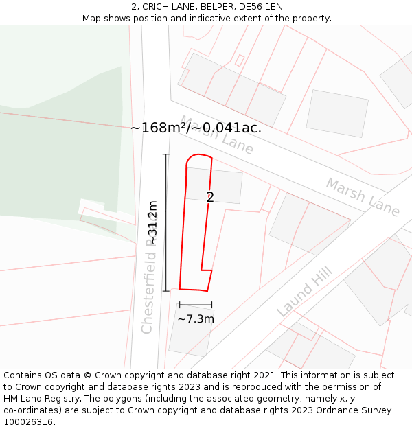 2, CRICH LANE, BELPER, DE56 1EN: Plot and title map