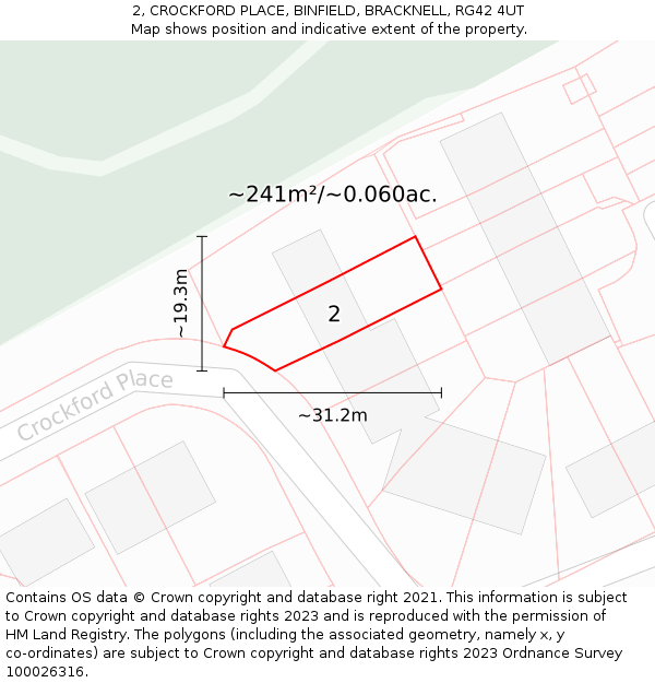 2, CROCKFORD PLACE, BINFIELD, BRACKNELL, RG42 4UT: Plot and title map