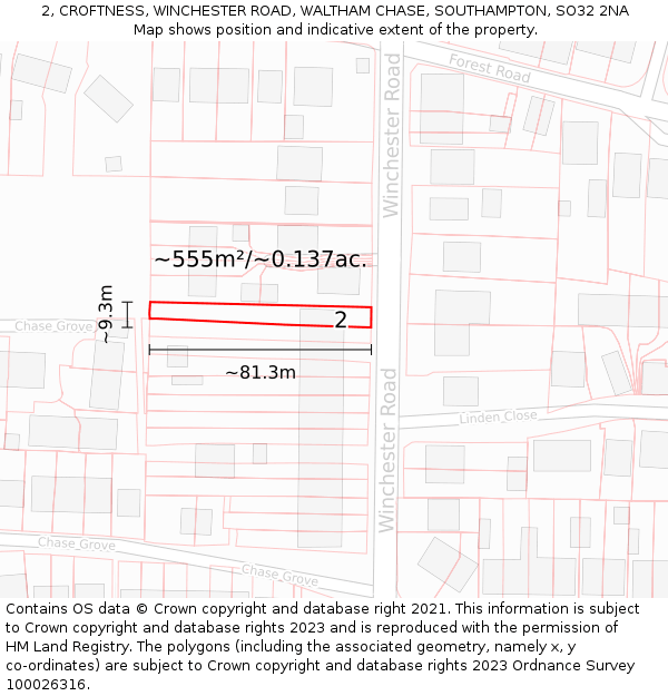 2, CROFTNESS, WINCHESTER ROAD, WALTHAM CHASE, SOUTHAMPTON, SO32 2NA: Plot and title map