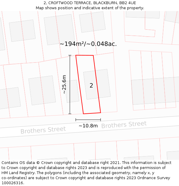 2, CROFTWOOD TERRACE, BLACKBURN, BB2 4UE: Plot and title map