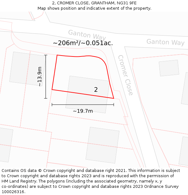 2, CROMER CLOSE, GRANTHAM, NG31 9FE: Plot and title map