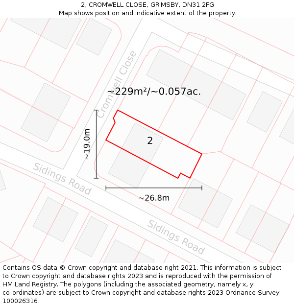 2, CROMWELL CLOSE, GRIMSBY, DN31 2FG: Plot and title map