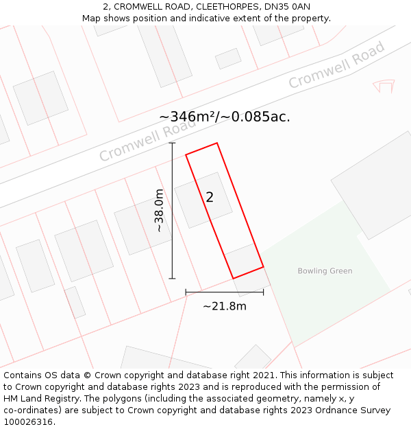 2, CROMWELL ROAD, CLEETHORPES, DN35 0AN: Plot and title map