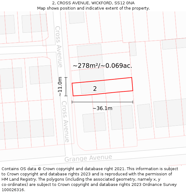 2, CROSS AVENUE, WICKFORD, SS12 0NA: Plot and title map