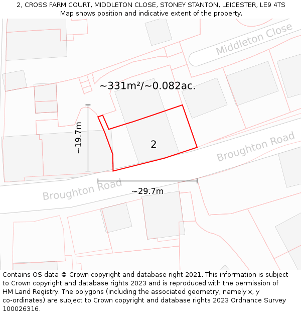 2, CROSS FARM COURT, MIDDLETON CLOSE, STONEY STANTON, LEICESTER, LE9 4TS: Plot and title map