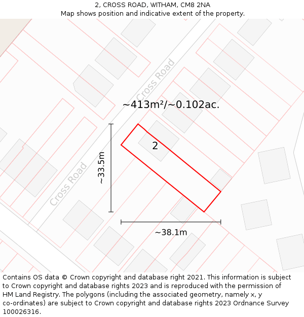 2, CROSS ROAD, WITHAM, CM8 2NA: Plot and title map