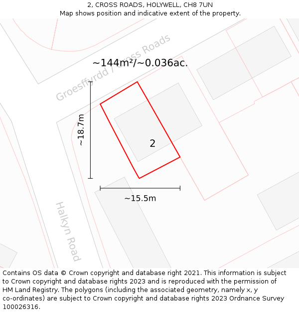 2, CROSS ROADS, HOLYWELL, CH8 7UN: Plot and title map