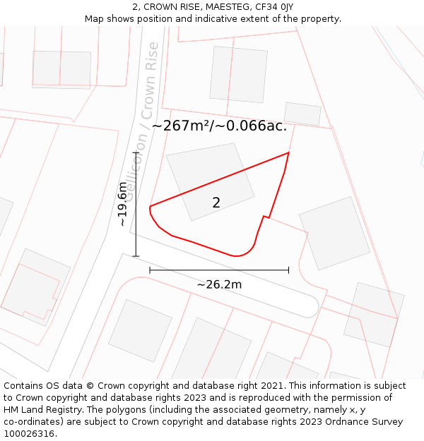 2, CROWN RISE, MAESTEG, CF34 0JY: Plot and title map