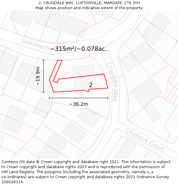 2, CRUNDALE WAY, CLIFTONVILLE, MARGATE, CT9 3YH: Plot and title map