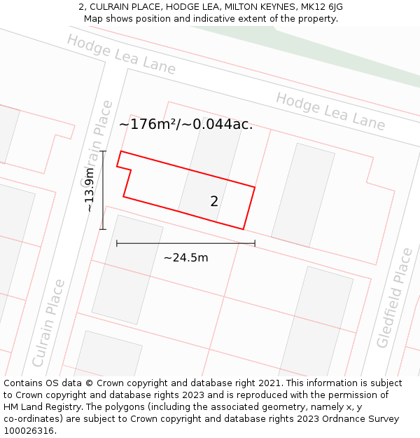 2, CULRAIN PLACE, HODGE LEA, MILTON KEYNES, MK12 6JG: Plot and title map