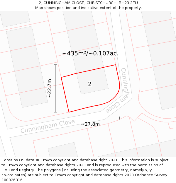 2, CUNNINGHAM CLOSE, CHRISTCHURCH, BH23 3EU: Plot and title map