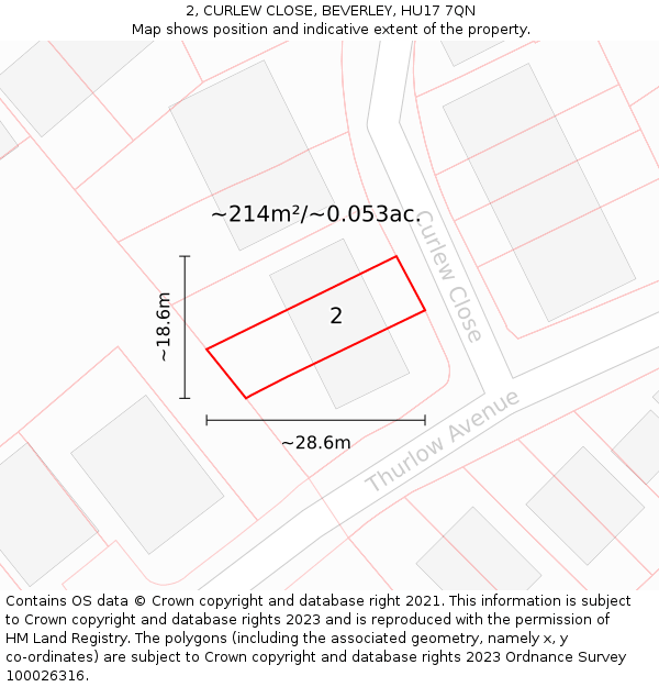 2, CURLEW CLOSE, BEVERLEY, HU17 7QN: Plot and title map