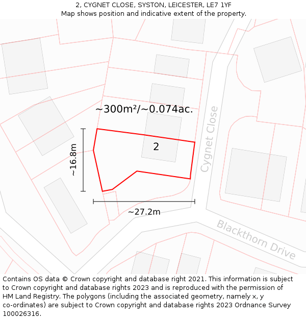 2, CYGNET CLOSE, SYSTON, LEICESTER, LE7 1YF: Plot and title map
