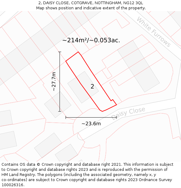 2, DAISY CLOSE, COTGRAVE, NOTTINGHAM, NG12 3QL: Plot and title map