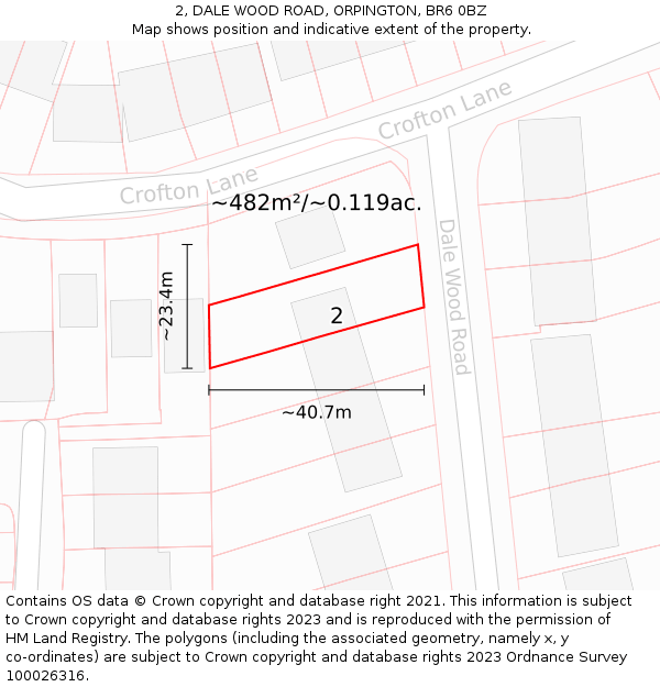 2, DALE WOOD ROAD, ORPINGTON, BR6 0BZ: Plot and title map