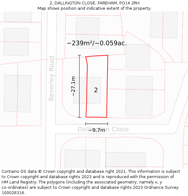 2, DALLINGTON CLOSE, FAREHAM, PO14 2RH: Plot and title map