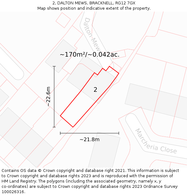 2, DALTON MEWS, BRACKNELL, RG12 7GX: Plot and title map