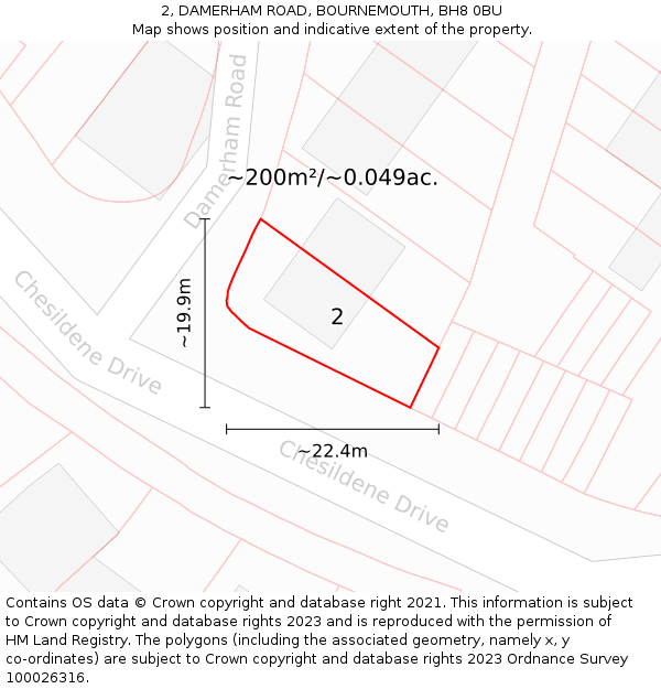 2, DAMERHAM ROAD, BOURNEMOUTH, BH8 0BU: Plot and title map