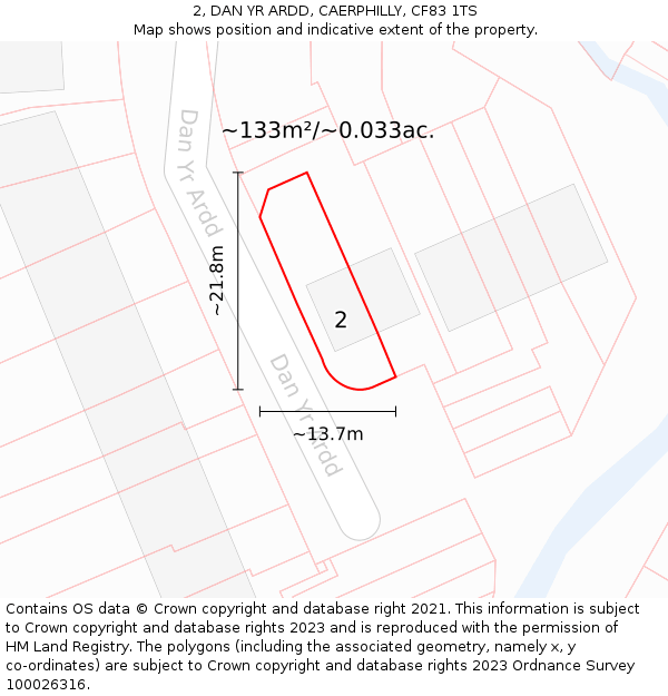 2, DAN YR ARDD, CAERPHILLY, CF83 1TS: Plot and title map