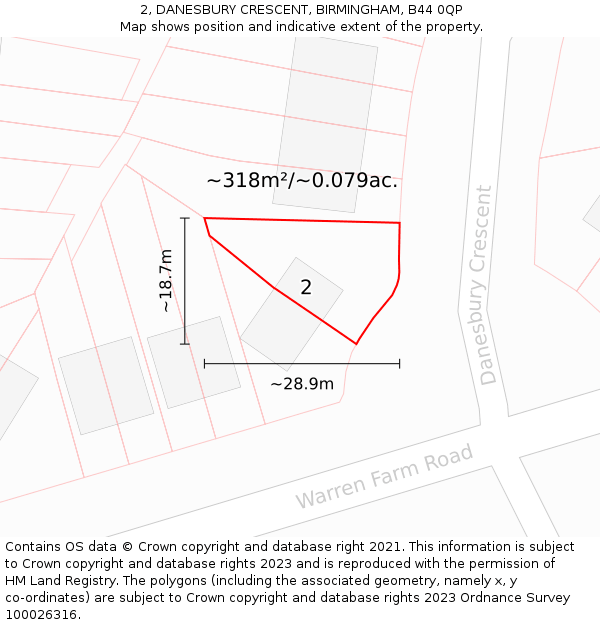 2, DANESBURY CRESCENT, BIRMINGHAM, B44 0QP: Plot and title map