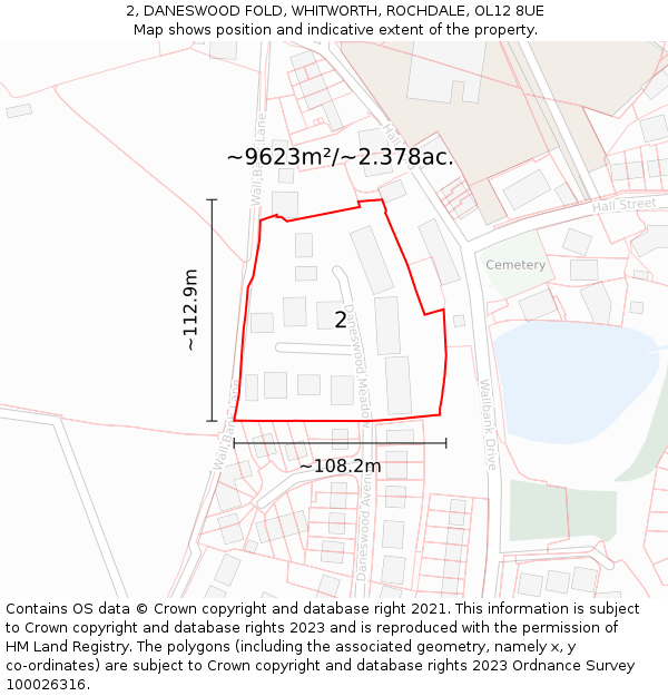 2, DANESWOOD FOLD, WHITWORTH, ROCHDALE, OL12 8UE: Plot and title map