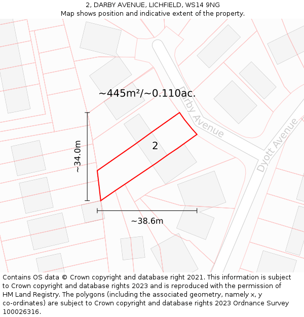 2, DARBY AVENUE, LICHFIELD, WS14 9NG: Plot and title map