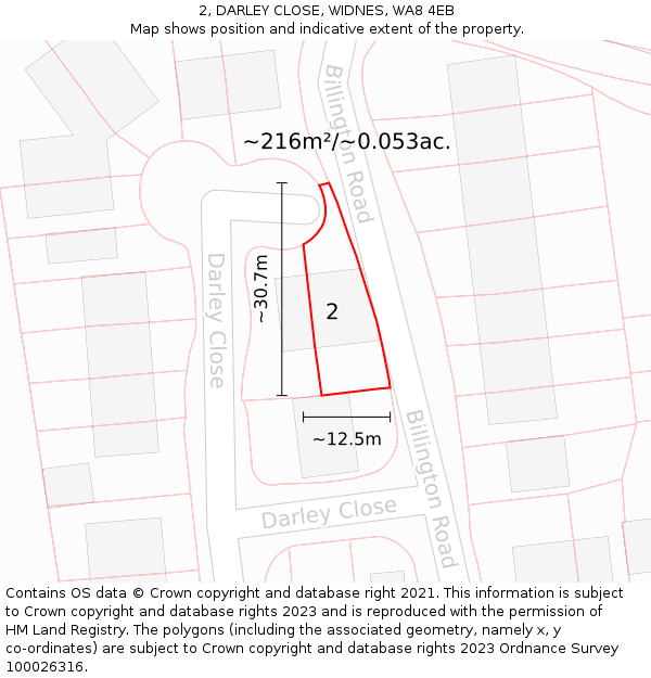 2, DARLEY CLOSE, WIDNES, WA8 4EB: Plot and title map