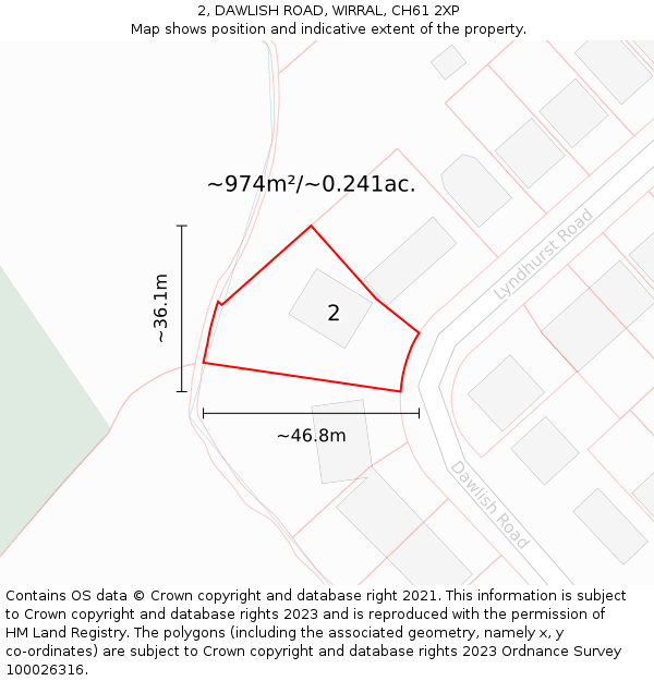 2, DAWLISH ROAD, WIRRAL, CH61 2XP: Plot and title map