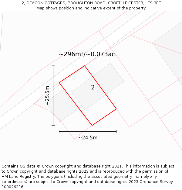 2, DEACON COTTAGES, BROUGHTON ROAD, CROFT, LEICESTER, LE9 3EE: Plot and title map