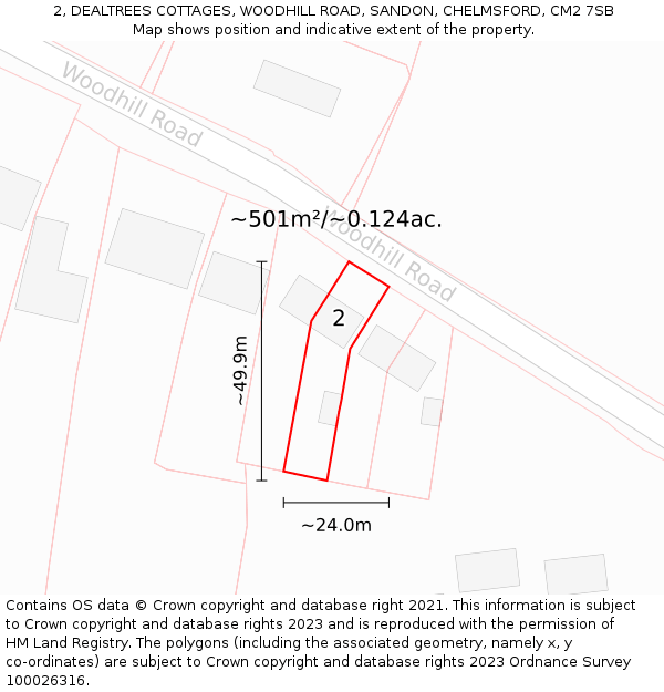 2, DEALTREES COTTAGES, WOODHILL ROAD, SANDON, CHELMSFORD, CM2 7SB: Plot and title map