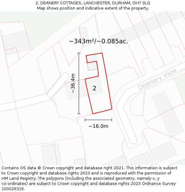 2, DEANERY COTTAGES, LANCHESTER, DURHAM, DH7 0LQ: Plot and title map