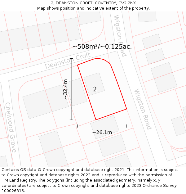 2, DEANSTON CROFT, COVENTRY, CV2 2NX: Plot and title map