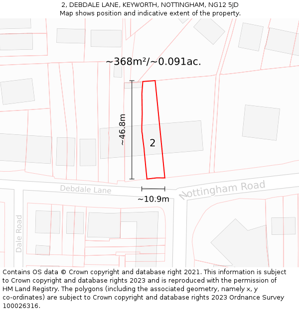 2, DEBDALE LANE, KEYWORTH, NOTTINGHAM, NG12 5JD: Plot and title map