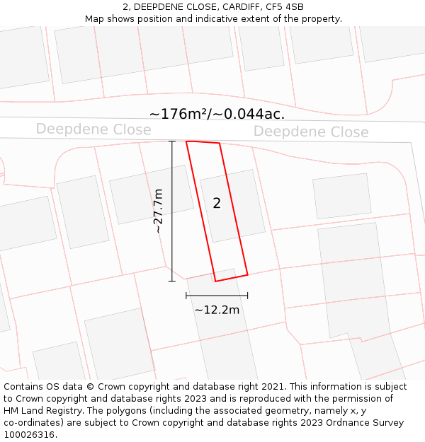 2, DEEPDENE CLOSE, CARDIFF, CF5 4SB: Plot and title map