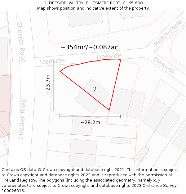 2, DEESIDE, WHITBY, ELLESMERE PORT, CH65 6RQ: Plot and title map