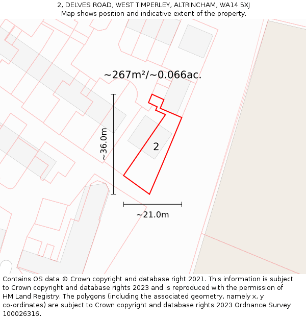 2, DELVES ROAD, WEST TIMPERLEY, ALTRINCHAM, WA14 5XJ: Plot and title map