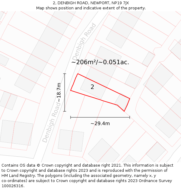 2, DENBIGH ROAD, NEWPORT, NP19 7JX: Plot and title map