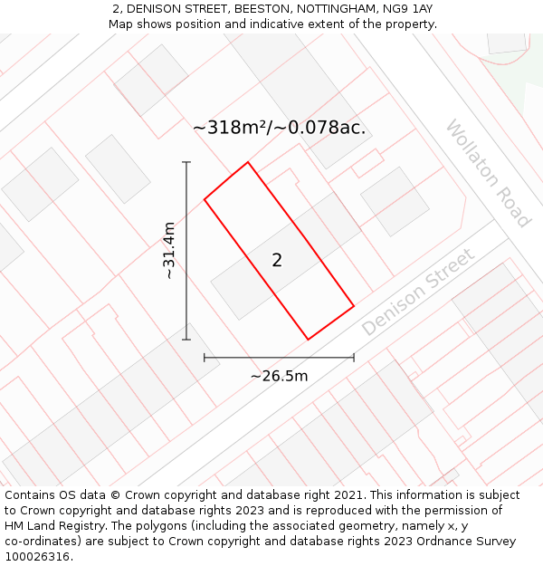 2, DENISON STREET, BEESTON, NOTTINGHAM, NG9 1AY: Plot and title map