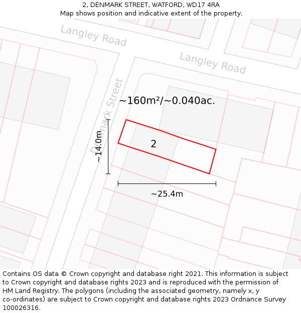 2, DENMARK STREET, WATFORD, WD17 4RA: Plot and title map