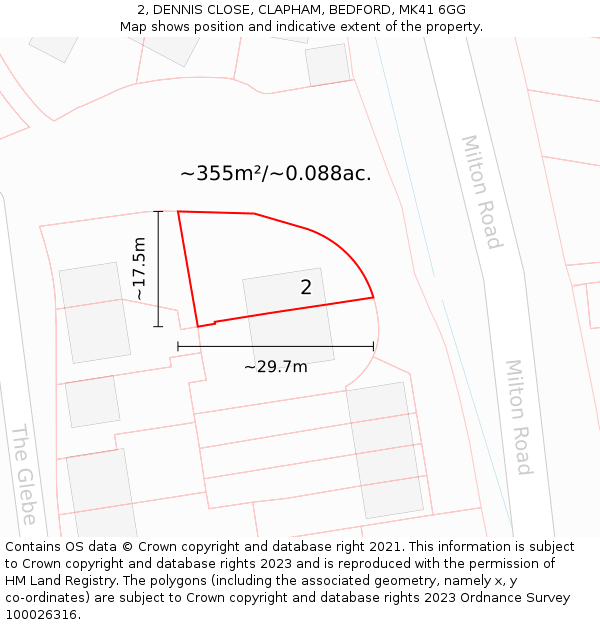 2, DENNIS CLOSE, CLAPHAM, BEDFORD, MK41 6GG: Plot and title map